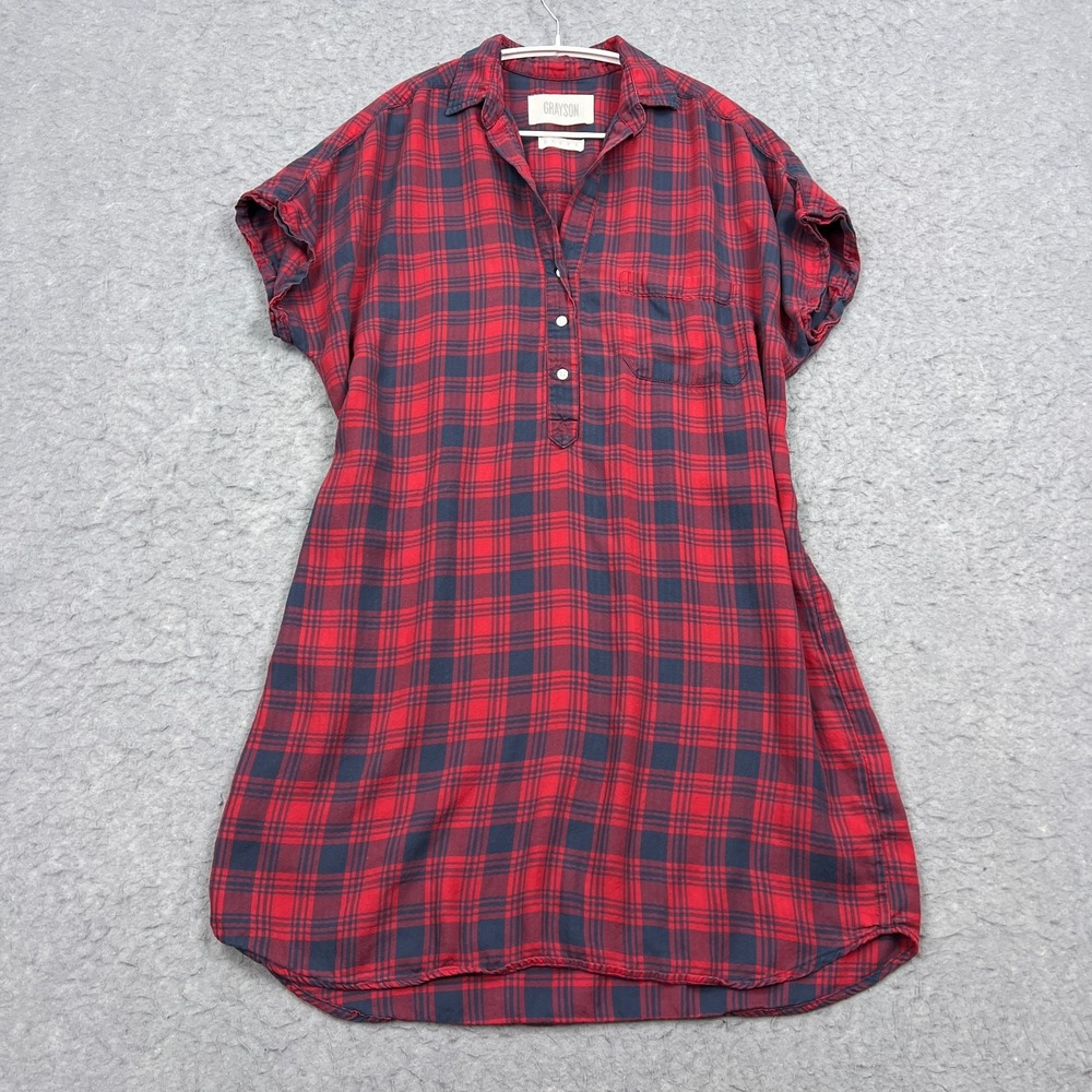 Grayson by Frank & Eileen Artist Shirt Dress Womens Small Red/Navy Plaid Buttons